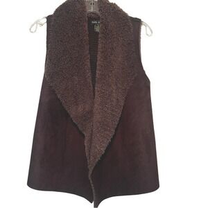 Faith & Zoe Women's‎ Brown Faux Suede Sherpa Collar Vest Size Medium